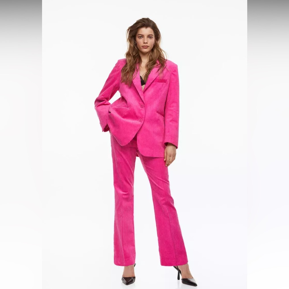Vibrant Pink Corduroy Blazer and Pants Set
